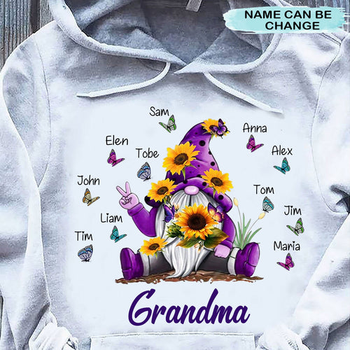 Sunflower Gnome Butterflies Grandma With Grankids Personalized Hoodie Shirt Apparel Dreamship 