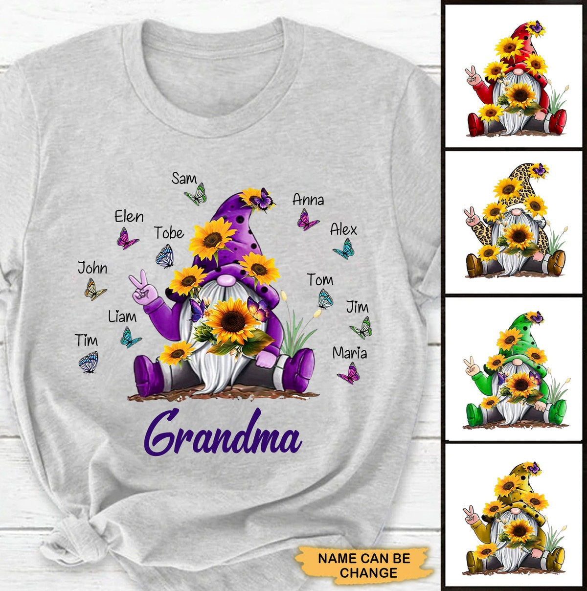 Sunflower Gnome Butterflies Grandma With Grankids Personalized Shirt SCMAY2204 T-Shirt ShinyCustom 