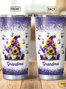 Sunflower Gnome Butterflies Grandma With Grankids Personalized Tumbler