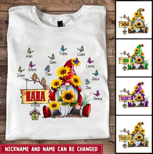 Sunflower Gnome Butterflies Grandma with Grandkids Momy Auntie Personalized shirt Apparel Gearment 