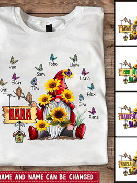 Sunflower Gnome Butterflies Grandma with Grandkids Momy Auntie Personalized shirt