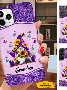 Sunflower Gnome Butterfly Grandma With Grankids Personalized Grandma Phone Case SC912311