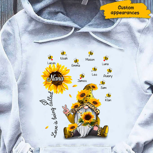 Sunflower Gnome Love is beign called Nana Mimi Grandma Personalized Hoodie Shirt SC281220