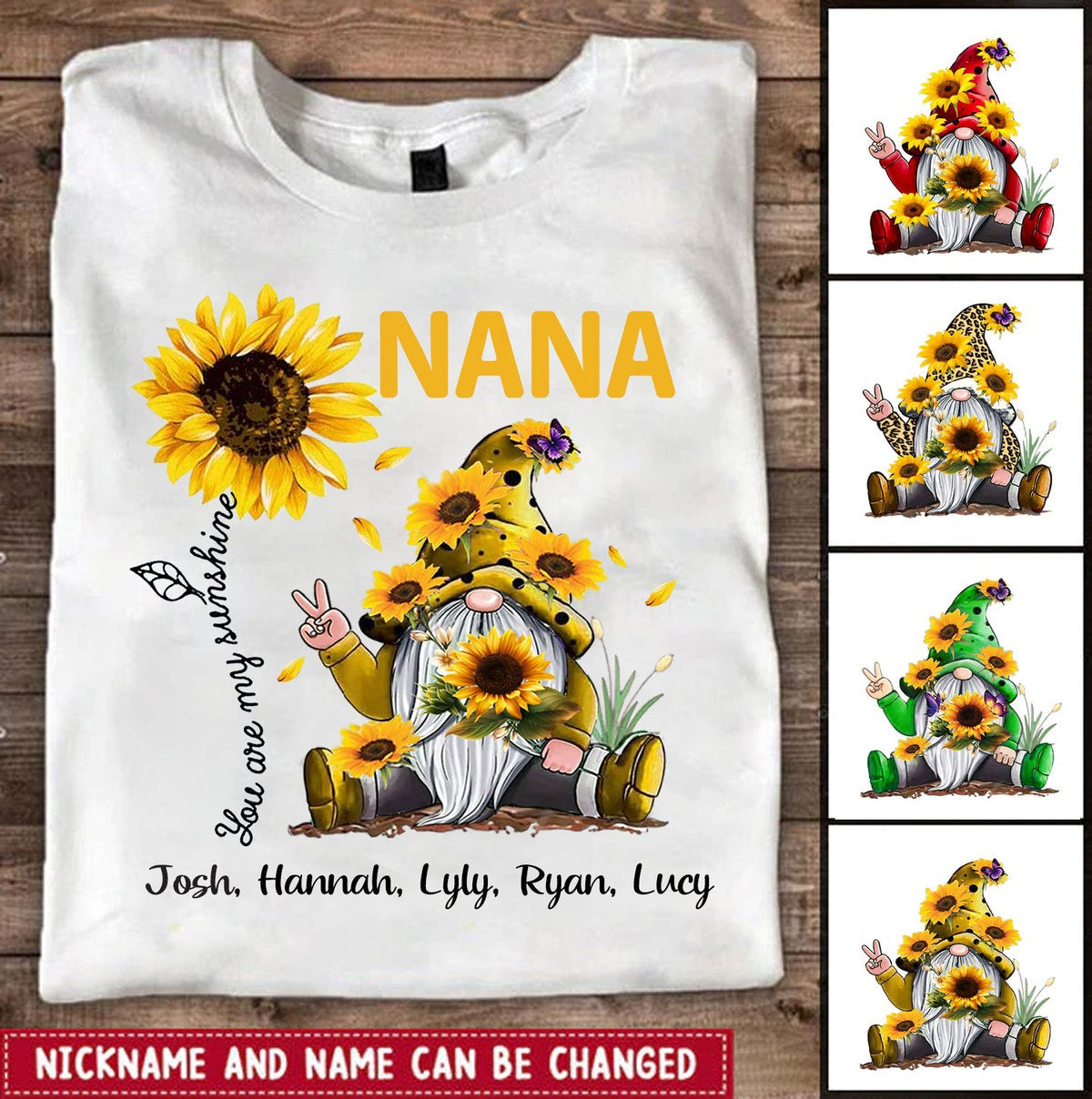 Sunflower Gnome You are my sunshine Grandma Personalized Shirt Apparel Gearment 
