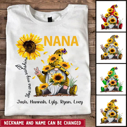 Sunflower Gnome You are my sunshine Grandma Personalized Shirt Apparel Gearment 