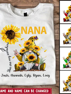 Sunflower Gnome You are my sunshine Grandma Personalized Shirt