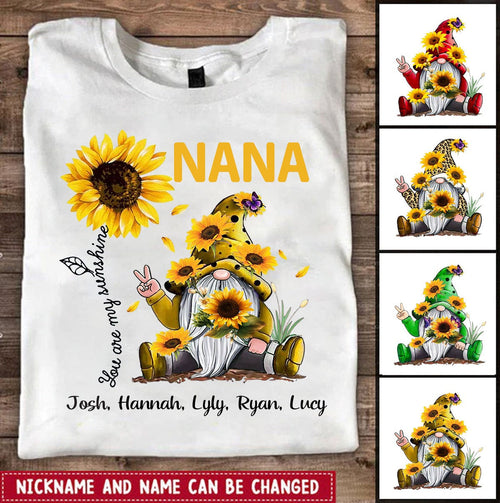 Sunflower Gnome You are my sunshine Grandma Personalized Shirt Apparel Gearment 