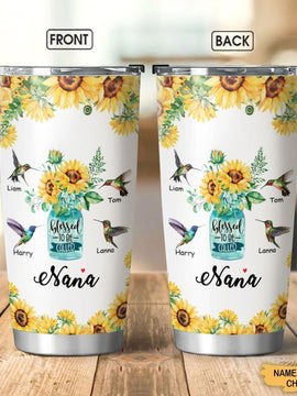 Sunflower Hummingbird Blessed to be call Grandma Personalized Tumbler