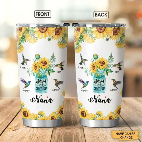 Sunflower Hummingbird Blessed to be call Grandma Personalized Tumbler Tumbler ShinyCustom - The Best Personalized Gift Store 