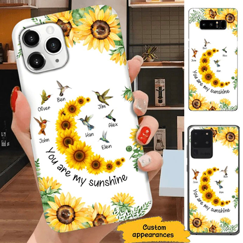 Sunflower Hummingbird Grandma with Grandkids You are my sunshine Personalized Phone Case SC1543