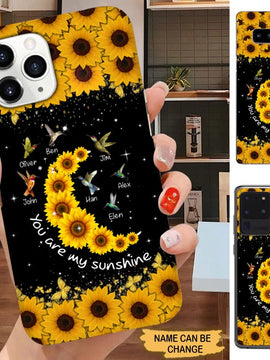 Sunflower Hummingbird You are my Sunshine Grandma with Grandkids Personalized Phone Case