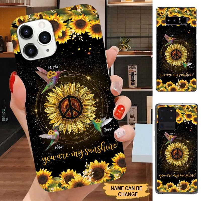 Sunflower Hummingbird You are my sunshine Grandma with Grandkids Personalized Phone Case Phone case FUEL 