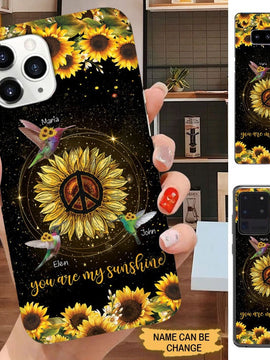 Sunflower Hummingbird You are my sunshine Grandma with Grandkids Personalized Phone Case