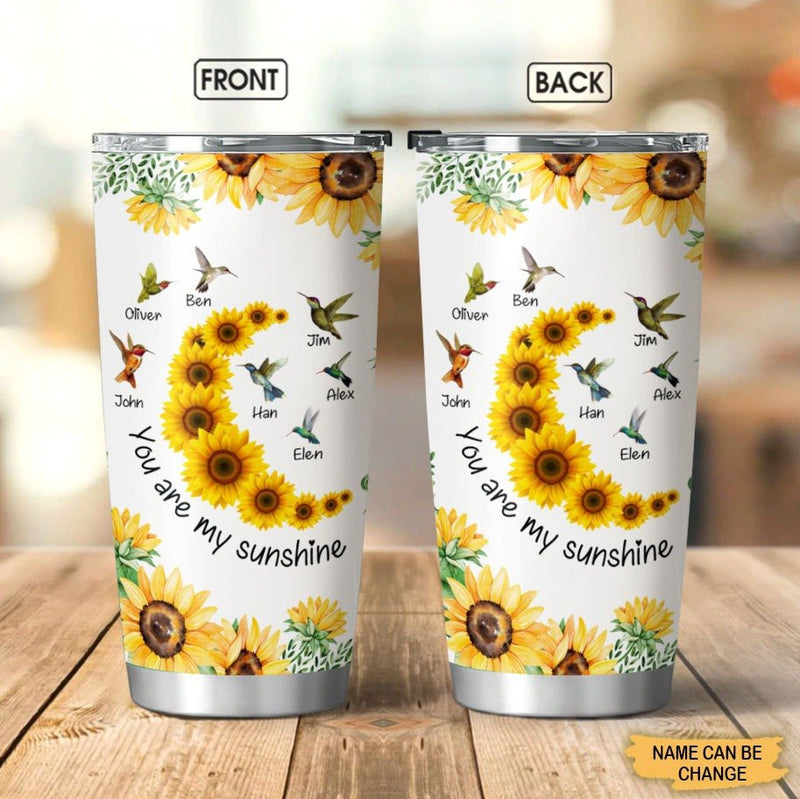 Personal Name Sunflower Heart - Engraved Stainless Steel Sunflower Tumbler,  Insulated Travel Mug, Cute Gift For Her