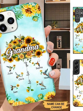 Sunflower Hummingbirds Grandma with Grandkids Personalized Phone case