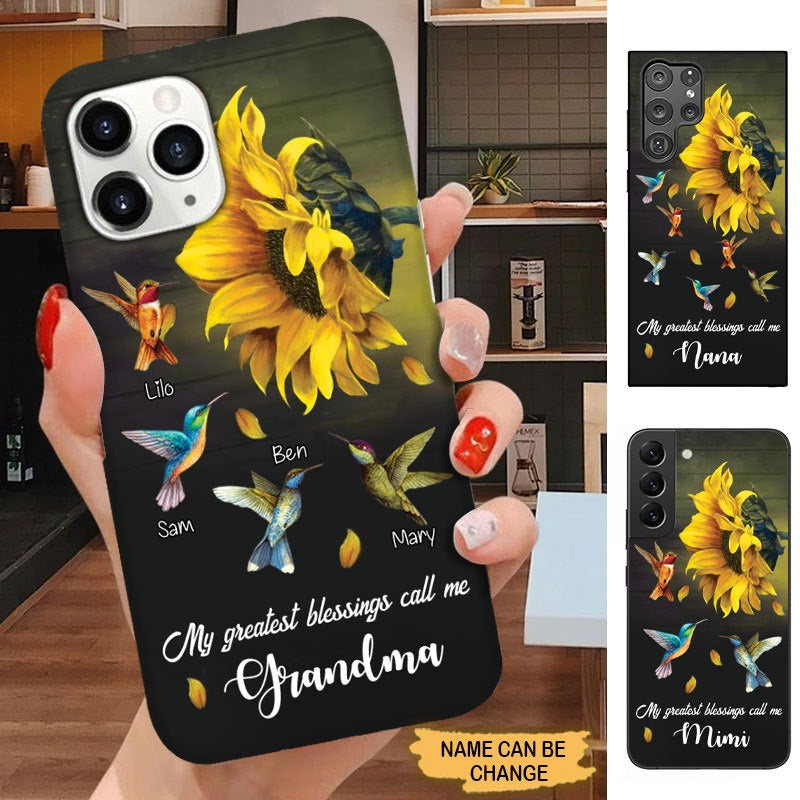 Sunflower Hummingbirds My greatest Blessings call me Grandma Nana Mimi Personalized Phone case Phone case FUEL 