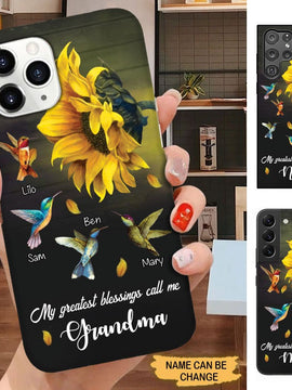 Sunflower Hummingbirds My greatest Blessings call me Grandma Nana Mimi Personalized Phone case