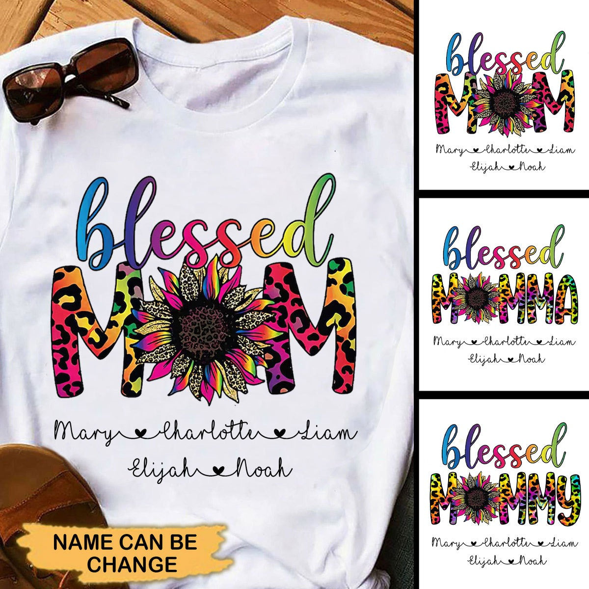 Sunflower Leopard Blessed MOM Personalized Shirt Apparel Gearment 