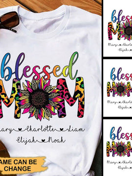 Sunflower Leopard Blessed MOM Personalized Shirt