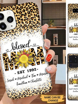 Leopard Pattern Sunflower Blessed MOM Personalized Phone case