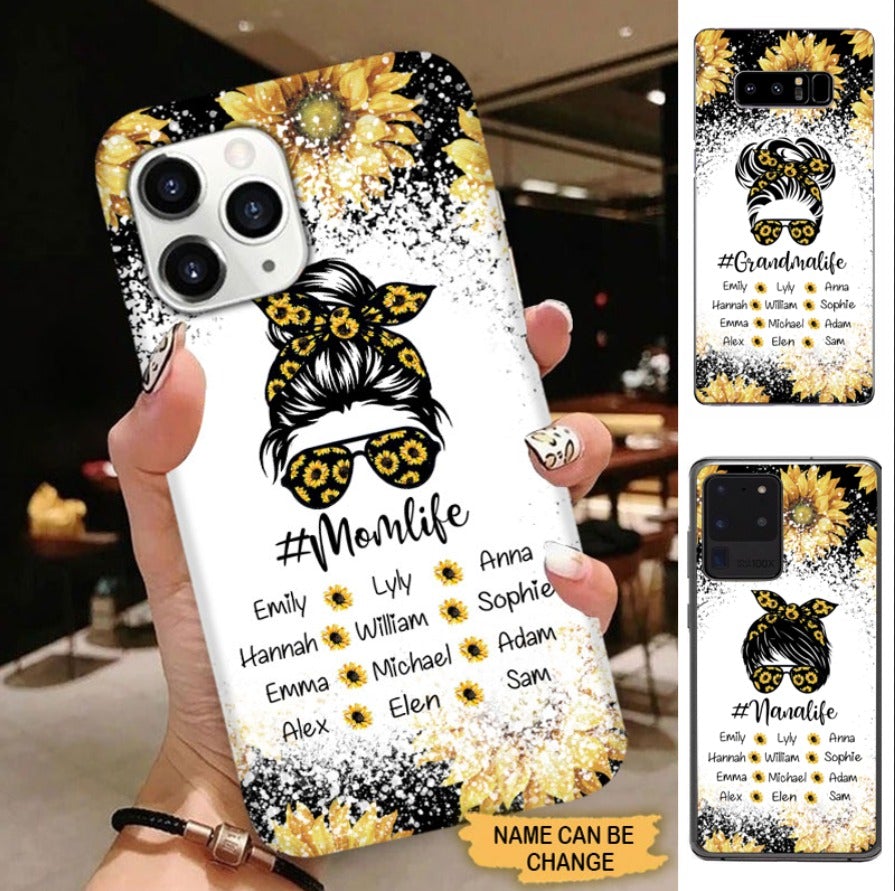 Sunflower Messy Bun Grandma Life Mommy Auntie Personalized Grandma Phone Case Phone case FUEL 