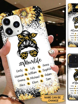 Sunflower Messy Bun Grandma Life Mommy Auntie Personalized Grandma Phone Case