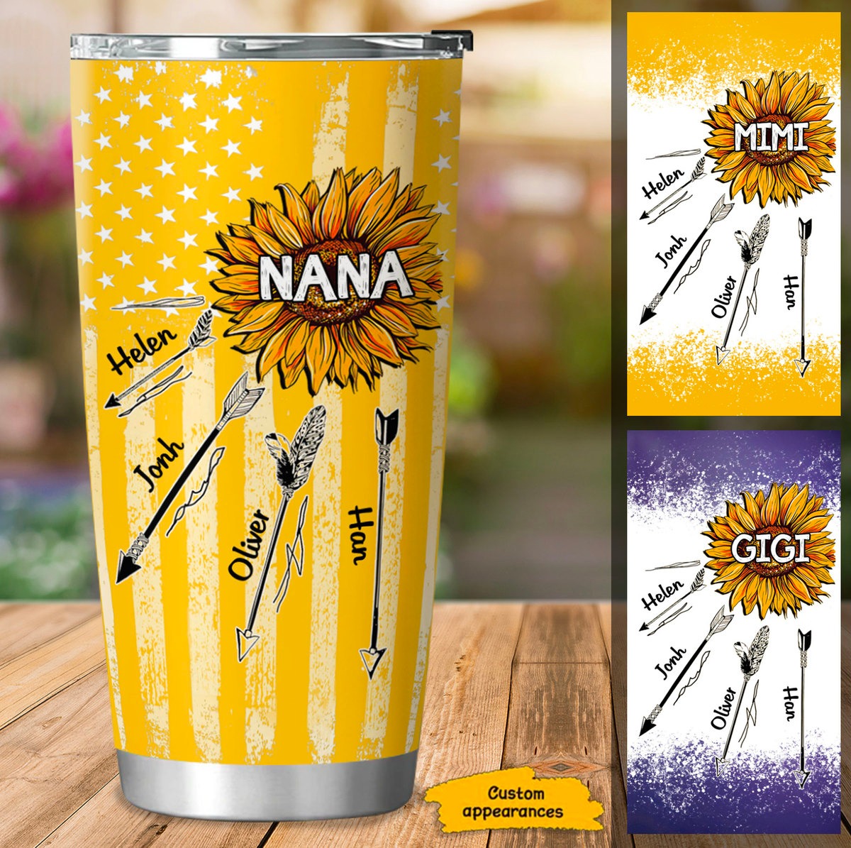 Sunflower with arrows Nana Gigi Mimi Grandma Personalized Tumbler SC253235