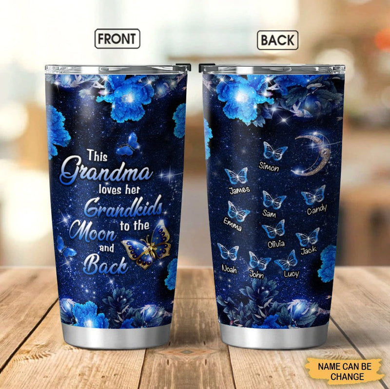 This Grandma Love Her Grandkids To The Moon & Back Personalized Tumbler Tumbler ShinyCustom - The Best Personalized Gift Store