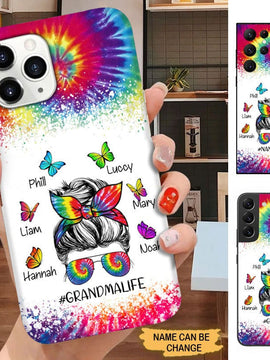 Tie dye Butterflies Hair Bun Grandma Mommy Auntie Personalized Phone case SCMAY2202