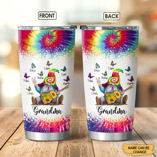 Tie dye Gnome Butterflies Grandma Mommy Auntie Personalized Tumbler Tumbler ShinyCustom - The Best Personalized Gift Store 