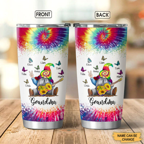 Tie dye Gnome Butterflies Grandma Mommy Auntie Personalized Tumbler Tumbler ShinyCustom - The Best Personalized Gift Store 