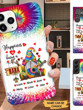 Tie dye Gnome Happiness is being Grandma Mommy Auntie Personalized Phone case