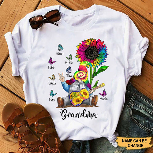 Tie dye Gnome Sunflower Butterflies Grandma Mommy Auntie Personalized Shirt Apparel Gearment 