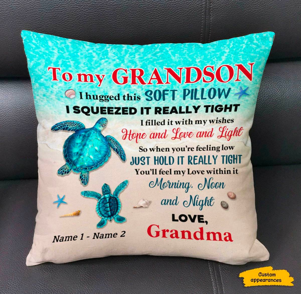 Turtle Gift from Grandma Nana Mimi to Grandson Personalized Pillow SC213231
