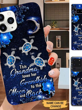 Turtle Grandma Loves Grandkids to the moon and back Mommy Auntie Personalized Phone Case