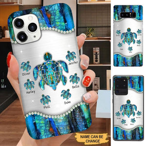 Turtle Grandma with Grandkids Mommy Auntie Personalized Glass Phone Case Phone case FUEL 