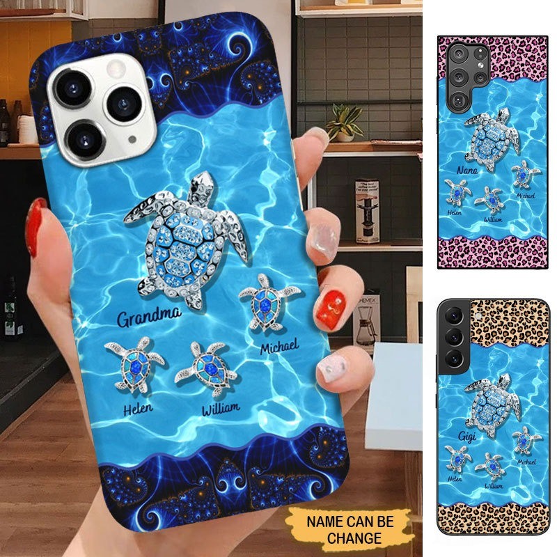 Turtle Grandma with grandkids Nana Mimi Mommy Personalized Phone case SC2681 Phone case ShinyCustom Phone Case 
