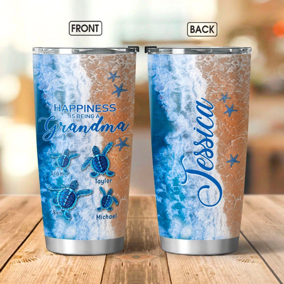 Turtle Happiness is Being Grandma Mommy Aunite Personalized Tumbler SC22920 Tumbler ShinyCustom - The Best Personalized Gift Store 