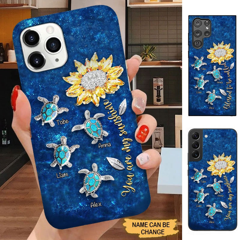 Turtle Sunflower You are my sunshine Grandma Personalized Phone case SC3181 Phone case ShinyCustom Phone Case 