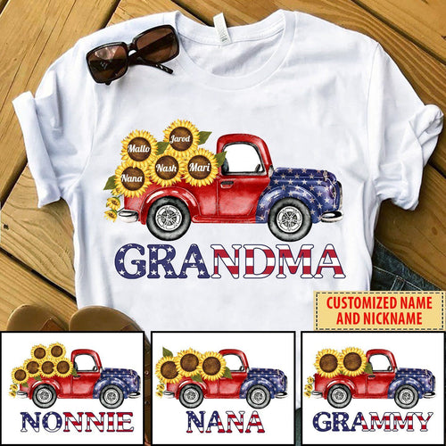 Personalized Grandma, Nana Red Truck Sunflower Kids tshirt PM17JUN21CT1 Dreamship S White 