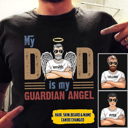 Customized My Dad Is My Guardian Angel T-Shirt PM05JUN21CT2 Dreamship S Black 