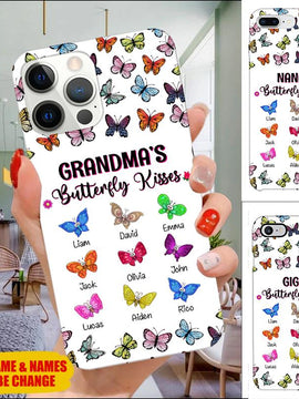 Grandma's Butterfly Kisses Mommy, Nana, Grandma, Auntie Personalized Phone Case