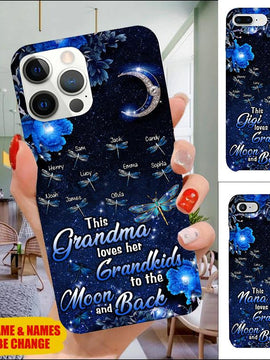 This Grandma Love Her Grandkids To The Moon & Back Personalized Mommy, Nana, Grandma, Auntie Dragonfly Phone Case