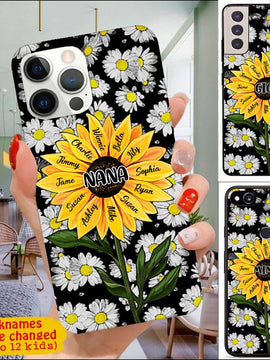 Grandma With Grandkids Daisy and Sunflower Personalized Phone Case