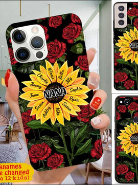 Grandma With Grandkids Rose and Sunflower Personalized Phone Case