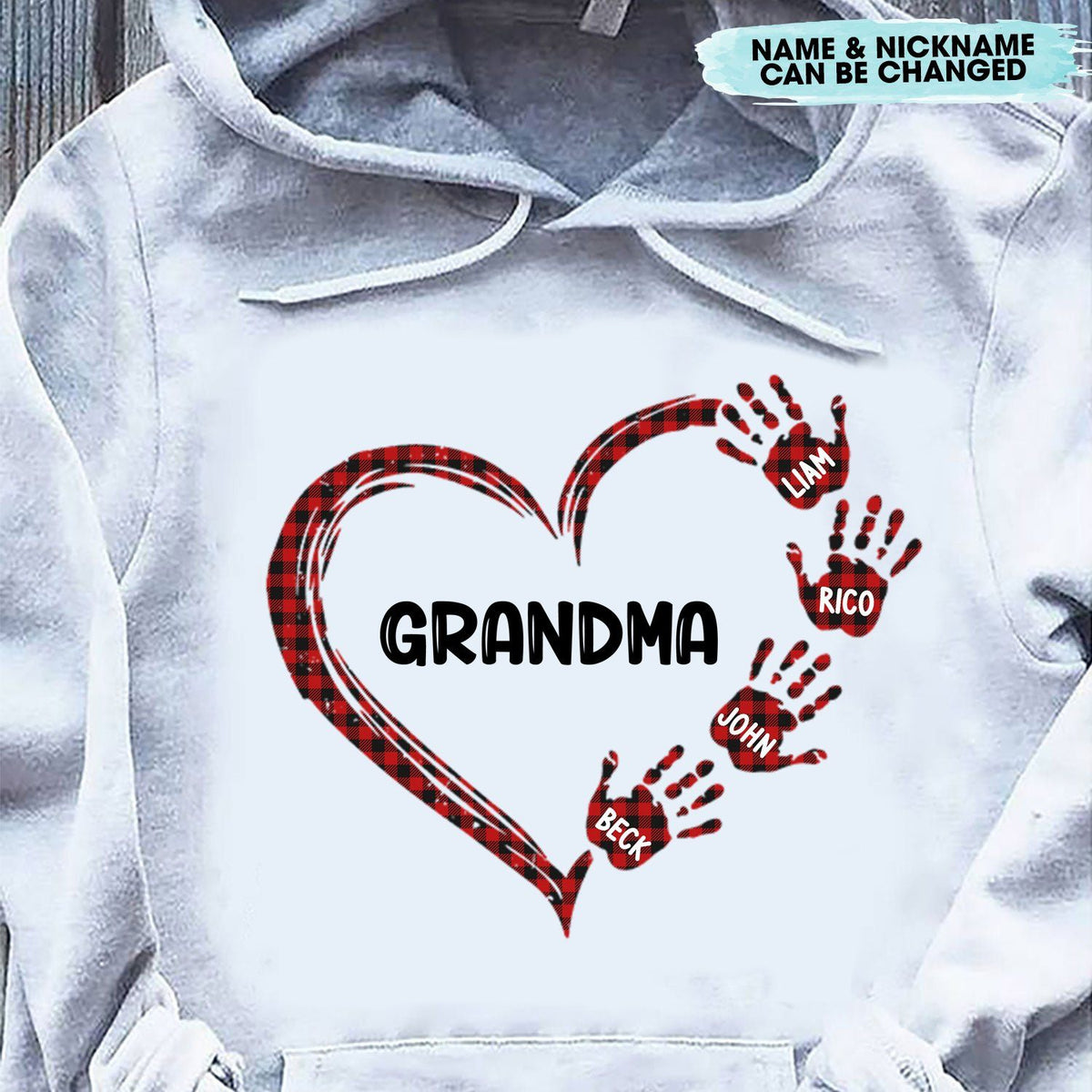 Grandma Mom Heart Hand Print Personalized Shirt LSMK Apparel Gearment 