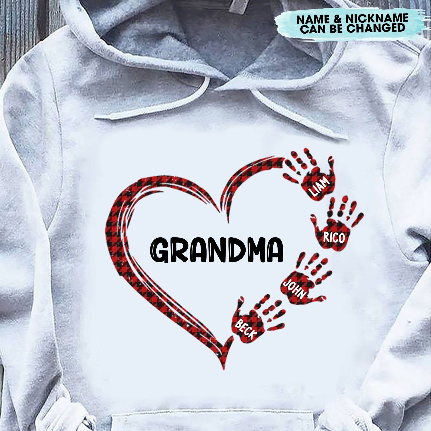 Grandma Mom Heart Hand Print Personalized Shirt LSMK Apparel Gearment 