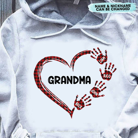 Grandma Mom Heart Hand Print Personalized Shirt LSMK Apparel Gearment 