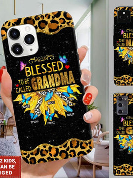 Personalized Blessed to be called Grandma, Mommy, Auntie, Nana, Gigi Leopard buterfly phone case