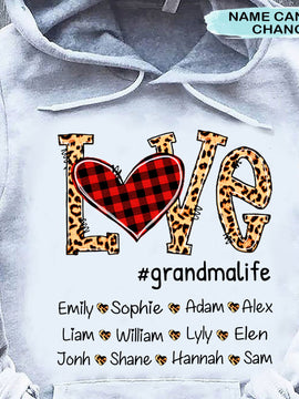 LOVE Grandma Life Mommy Auntie Leopard Pattern Personalized Shirt